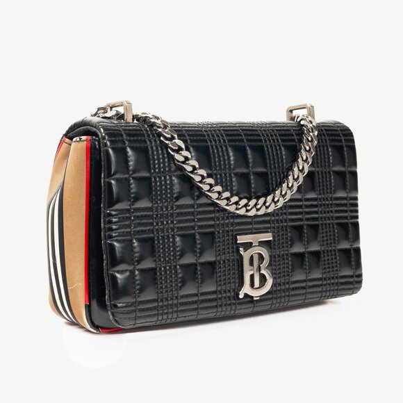 Burberry Lola Small Black Quilted Leather Icon-Stripe Shoulder Bag - Picture 2 of 13